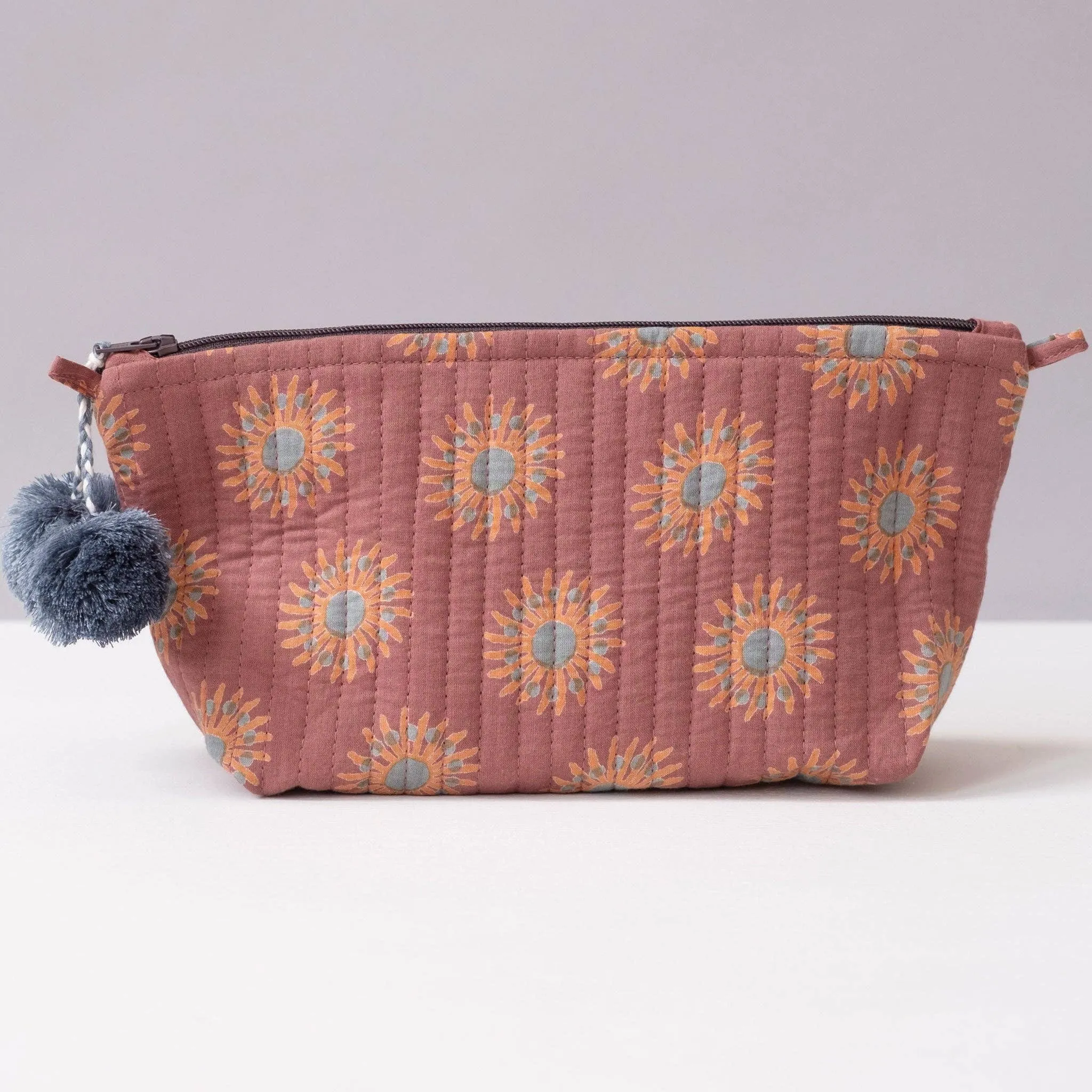 Sunflower Terracotta Block Printed Makeup Pouch