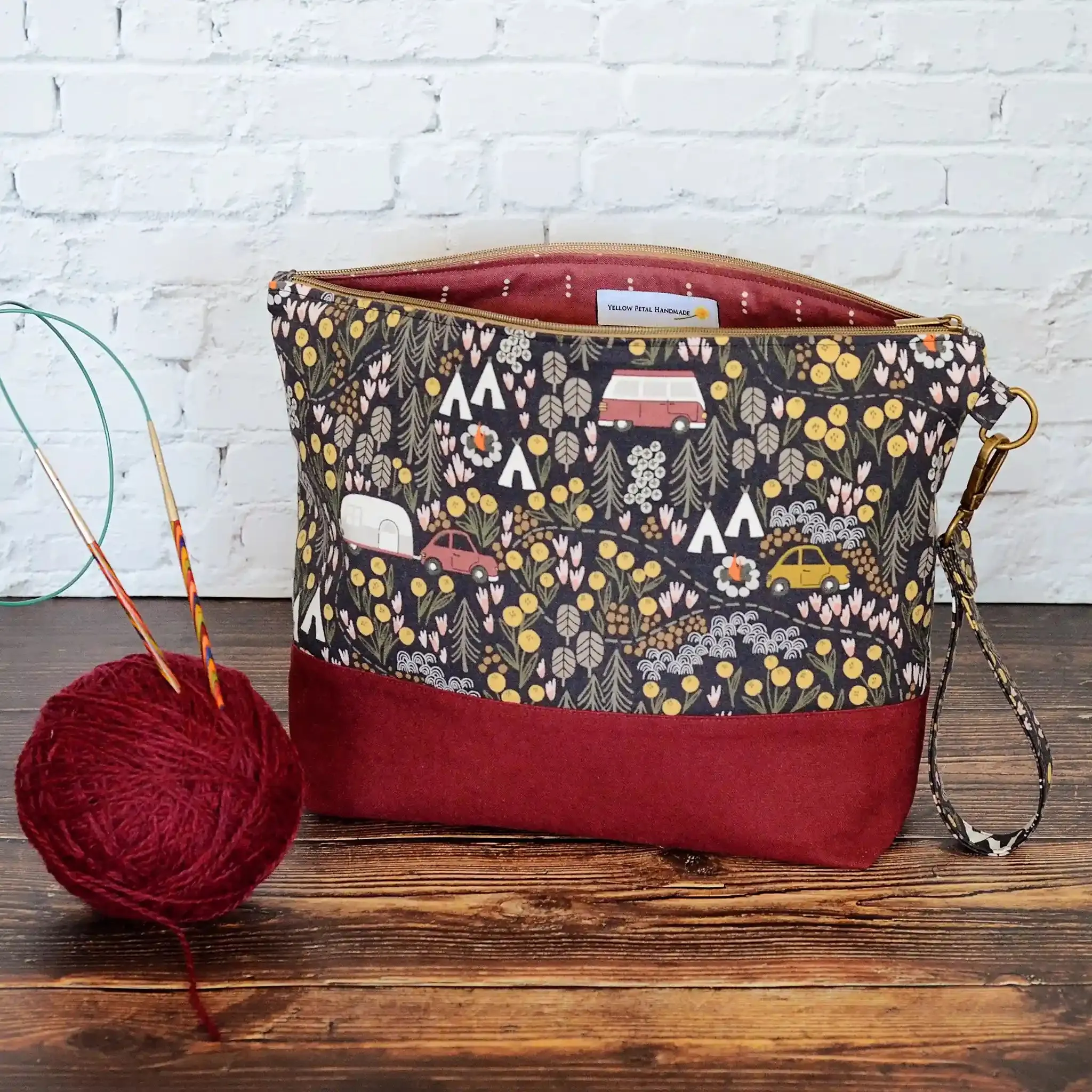Vintage Camper Project Bag with Pockets