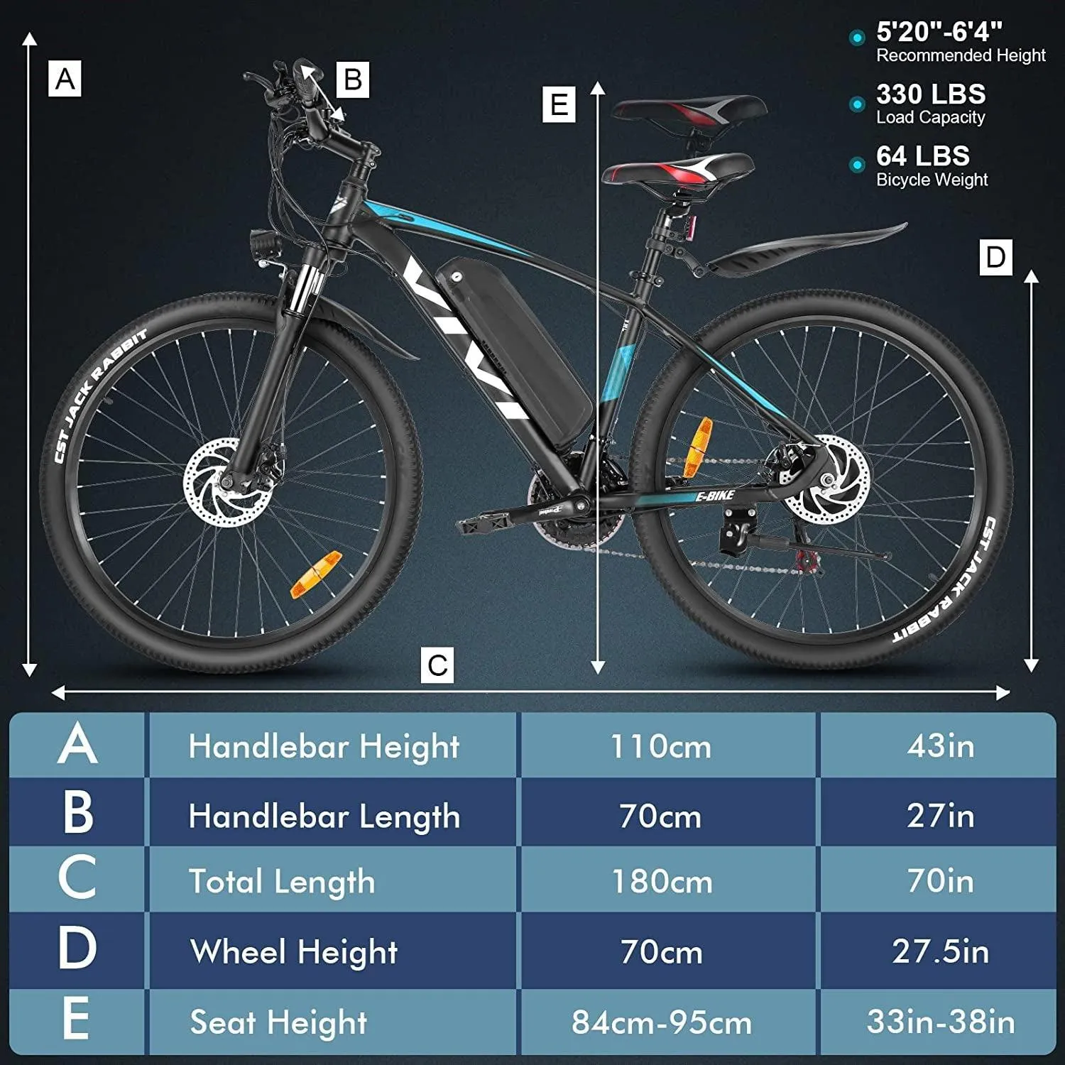 VIVI H7UL 27.5" High-Step Off Road Electric Mountain Bike UL2849 Certified