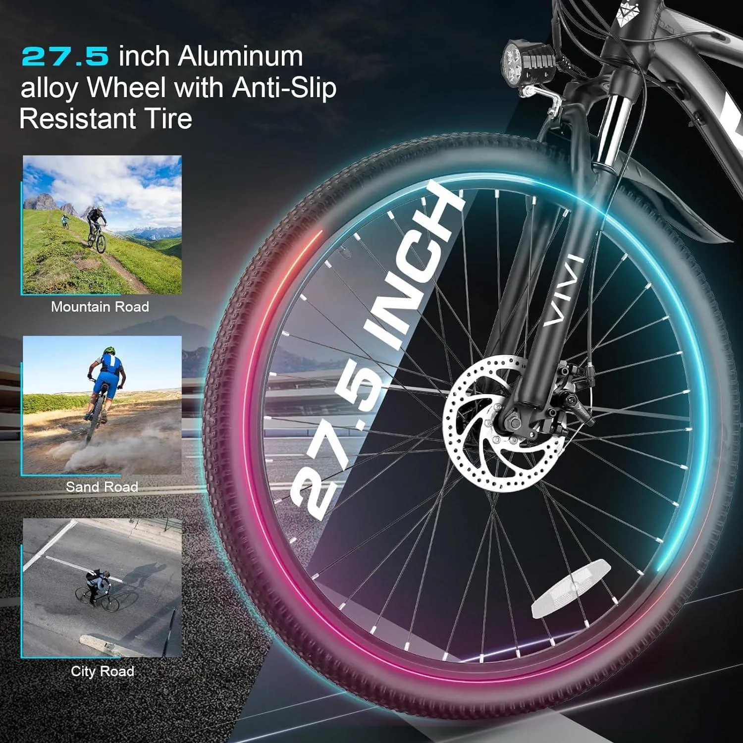 VIVI H7UL 27.5" High-Step Off Road Electric Mountain Bike UL2849 Certified