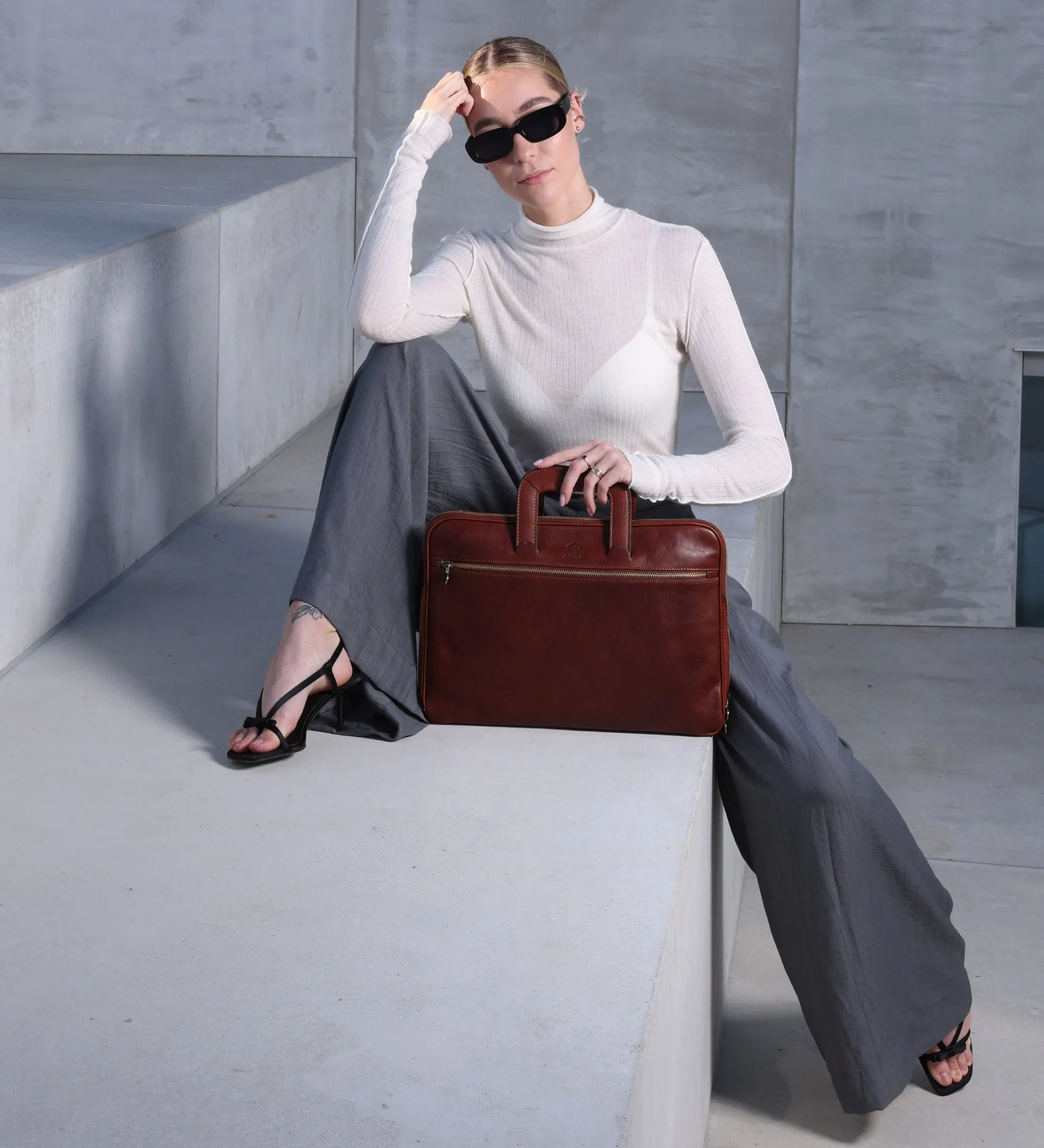 Womens Leather Briefcase Laptop Bag - Brave New World